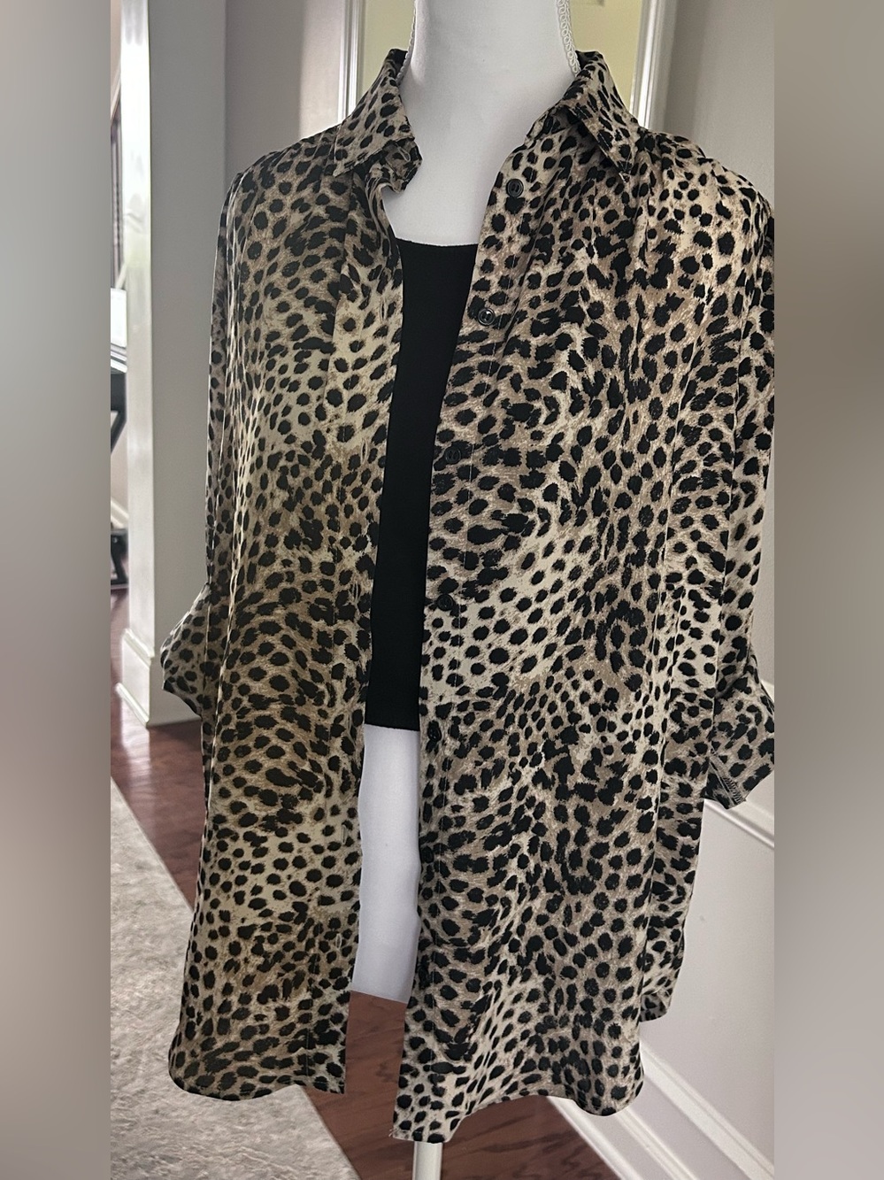 H&M Leopard Print Button-Down Shirt in Beige and Black